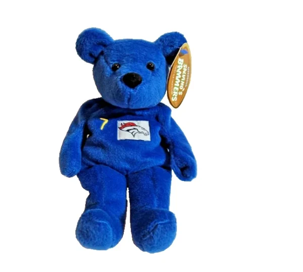 John Elway 7 NFL Blue Pro Bears Beanie Bean Bag Bear Mint Plush 8 1/2"